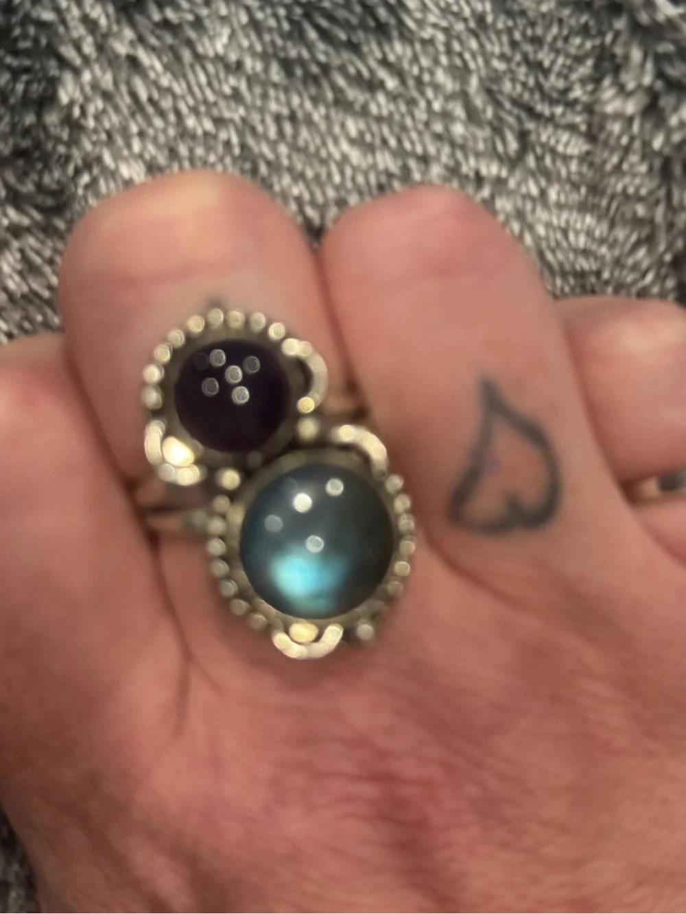 Source Unknown Sterling Silver Double Gemstone Ring - Blue & Purple